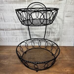Metal Black Two Tier Fruit Basket